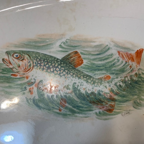 ANTIQUE TROUT PLATTER,EDWIN KNOWLES,signed DORÉ - Picture 4 of 16
